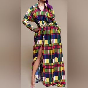 Plaid print button up dress.